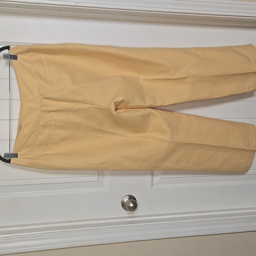 Kasper Linen Blend Pants Butter Yellow Straight Leg Career Trousers Sz 12 - Picture 4 of 7